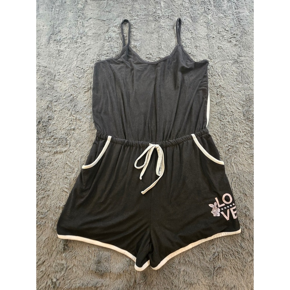 Eye Candy Womens Black‎ Love Graphic Romper Sleeveless Shorts Jumpsuit Large